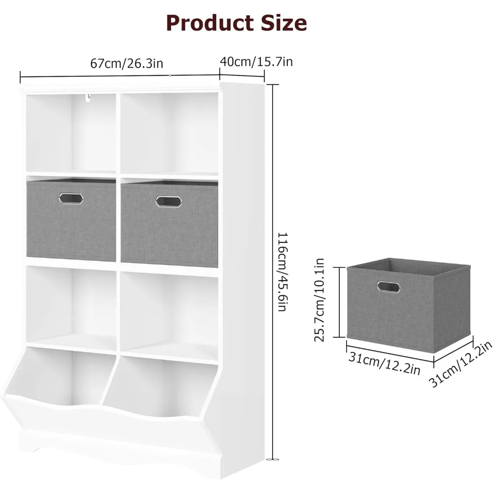 Étagère de rangement pour jouets, bibliothèque pour enfants avec 2 bacs et Cubby, pour garçons filles, chambre d'enfant, salle de jeux, blanc