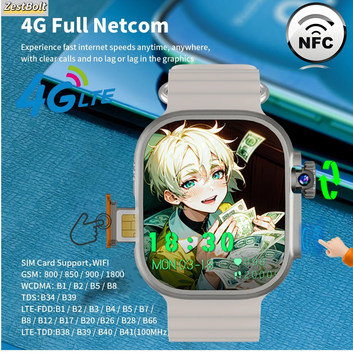 

Global Version S10 Ultra 3 max Smartwatch Touch ID 4G Smart Watch With 2.29inch Amoled Screen Android 10.0 System GPS WIFI NFC