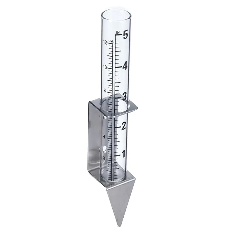 N10R-5 Inch Capacity Rain Gauge Outdoor With Tube,2 In 1 Stainless Steel Holder - Precise Rain Measurement For Garden,Lawns