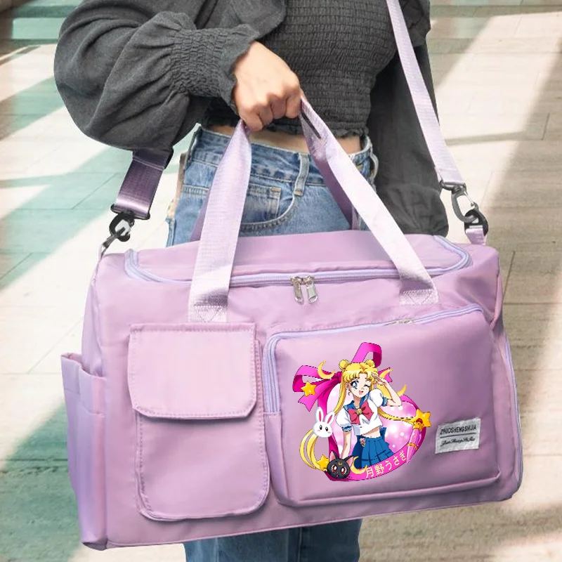 Bolsa de Gimnasio Sailor Moon, Gran Capacidad, Impermeable, para Viajes y Excursiones, con Figura de Anime, Bolso de Hombro Casual para Mujer, Regalo