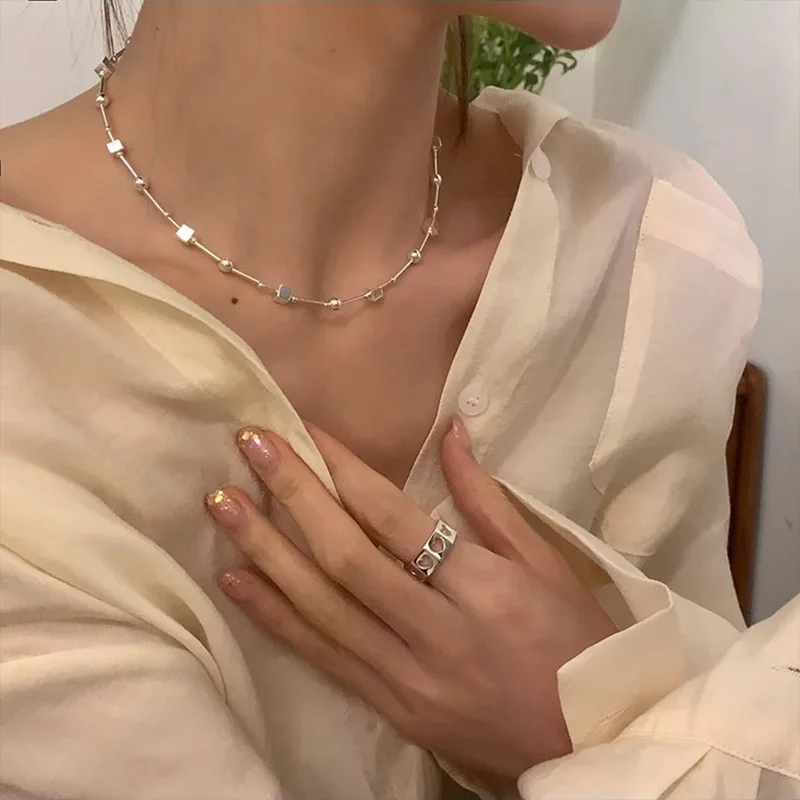 PANJBJ 925 Sterling Silber Unregelmäßige Shell Halskette für Frauen Minimalismus Mode Design Trend Süße Schmuck Geschenk Dropshipping – Detail 13