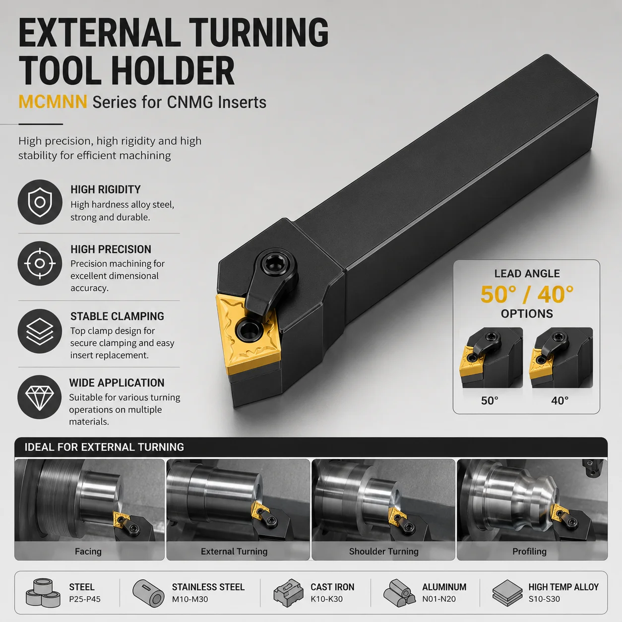 MCMNN External Turning Tool Holder CNC Lathe Tool Holder For CNMG Inserts 40° 50° Indexable Turning Holder