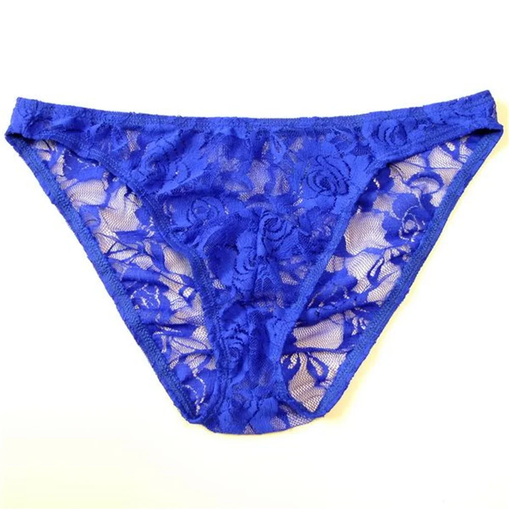 Sexy Men Lace Transparent Briefs Perspective Underwear Hollow Out Rose Mesh Low Rise Male Panties