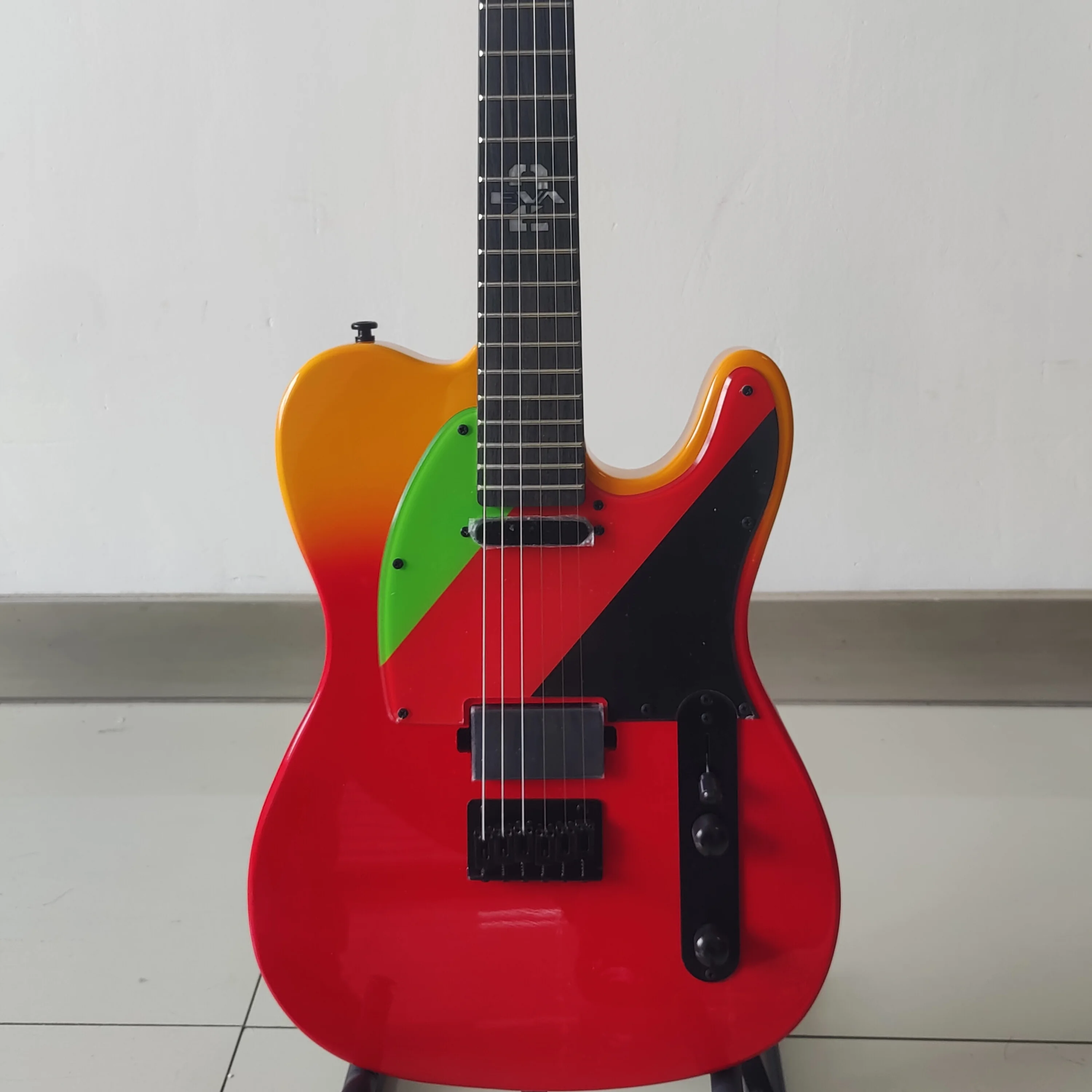 In Stock Anime Evangelion Asuka TL Style Electric Guitar Gradient Red Orange Solid Body HH Pickups