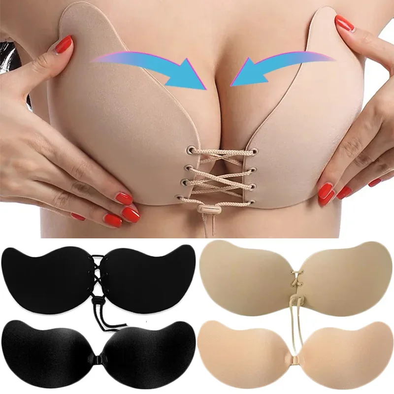 Adhesive Invisible Push Up Bra Backless Strapless Bras Silicone Sticky Seamless Front Closure Bralette Underwear Women Lingerie