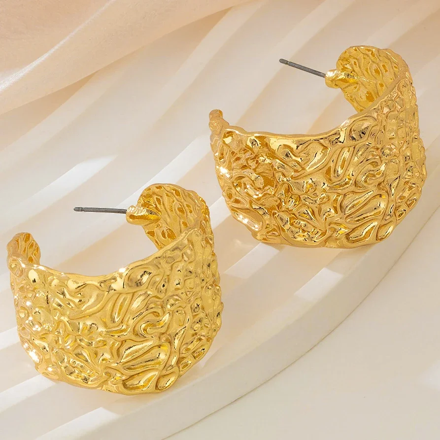Vintage Wide-face Texture Ring Earrings Women Trend Exaggerated Heavy Metal Circle Fashion Jewelry Earrings Wholesale Gift