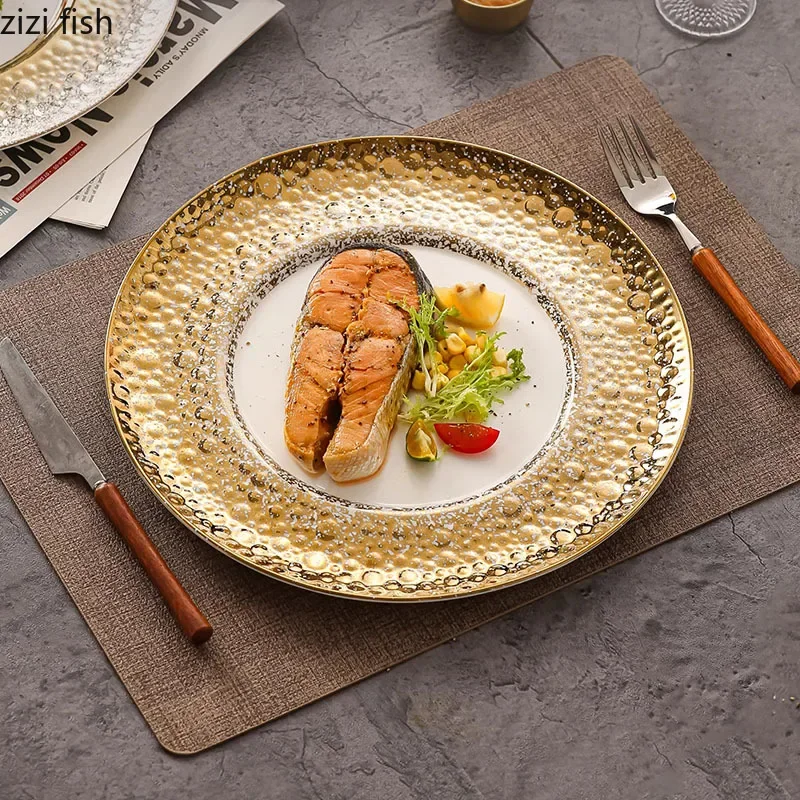 Relief Bead Dot Ceramic Shallow Plate Restaurant Steak Plate Pasta Plate Snack Plates Molecular Cooking Creative Tableware