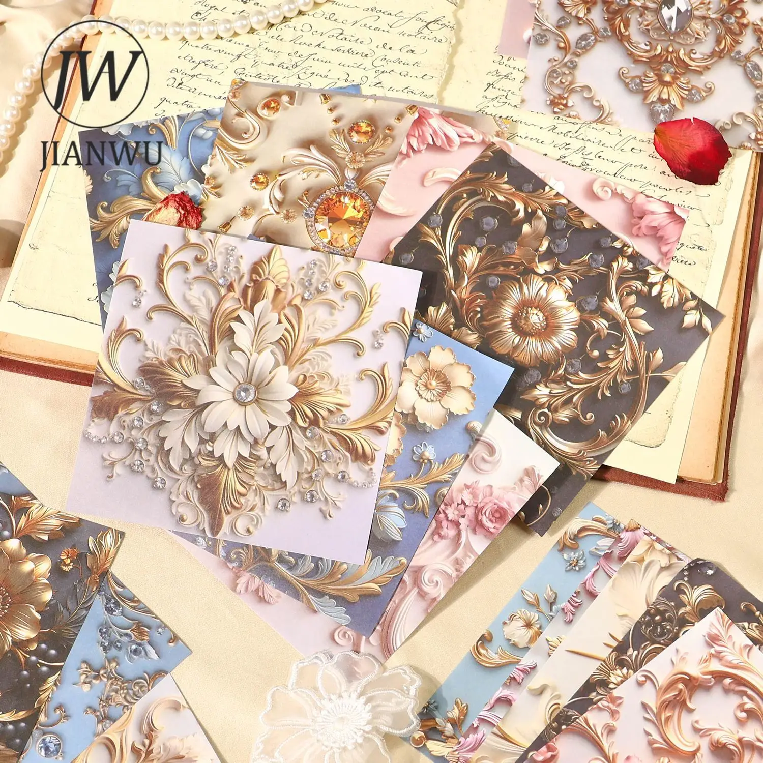 

JIANWU 15 Sheets Elegant Baroque Series Vintage Flower Landscaping Collage Material Paper Creative DIY Junk Journal Stationery