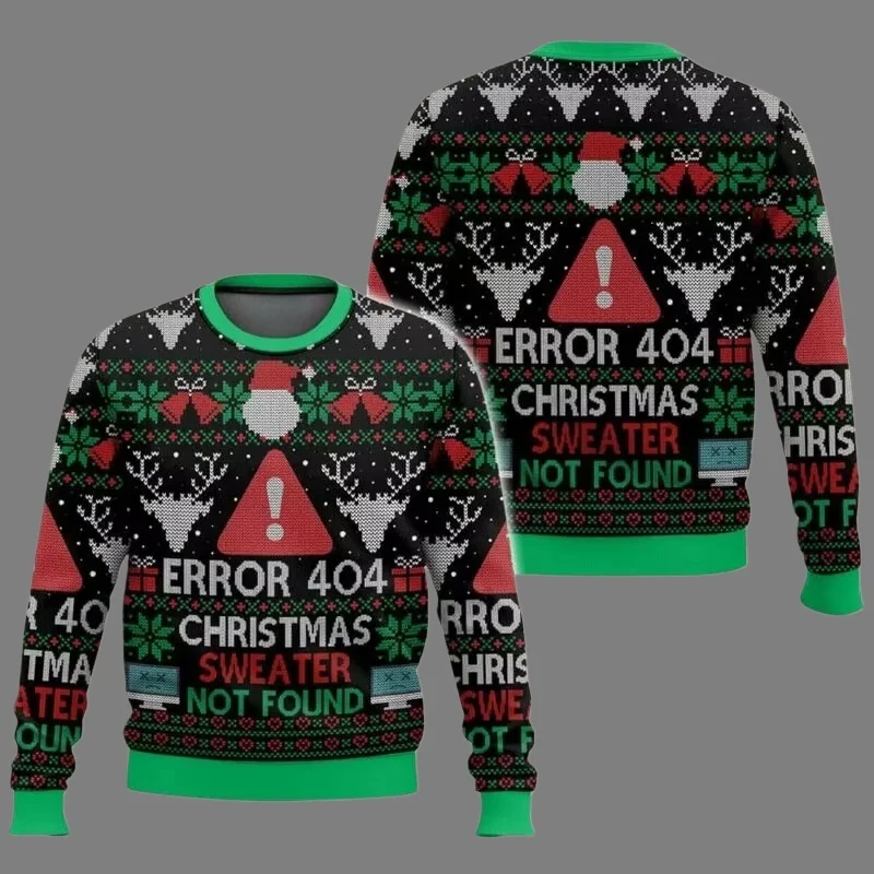 25/26 NUEVO Error 404 divertido Otoño/Invierno estampado 3D feo Navidad hombres y mujeres pulóver pareja Fiesta al aire libre ropa deportiva Casual