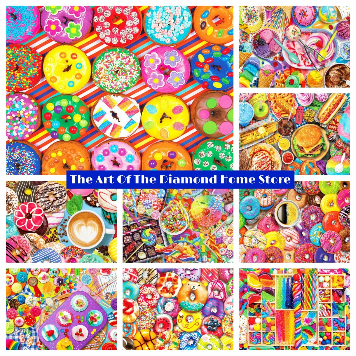 

5D DIY Diamond Painting Delicious Candy Dessert Mosaic Donuts Beads Embroidery Food AB Picture Landscape For The Home Decor