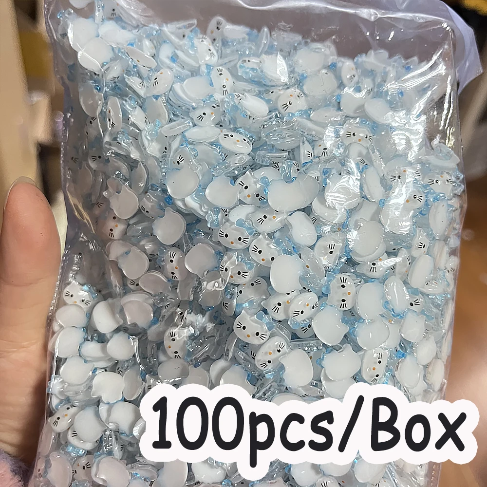100 pz Sanrio Accessori Per Unghie Kawaii Blu/rosa/giallo Hello Kitty Resina Unghie Artistiche Pendenti E Ciondoli Manicure FAI DA TE Decorazione Del Telefono Mobile