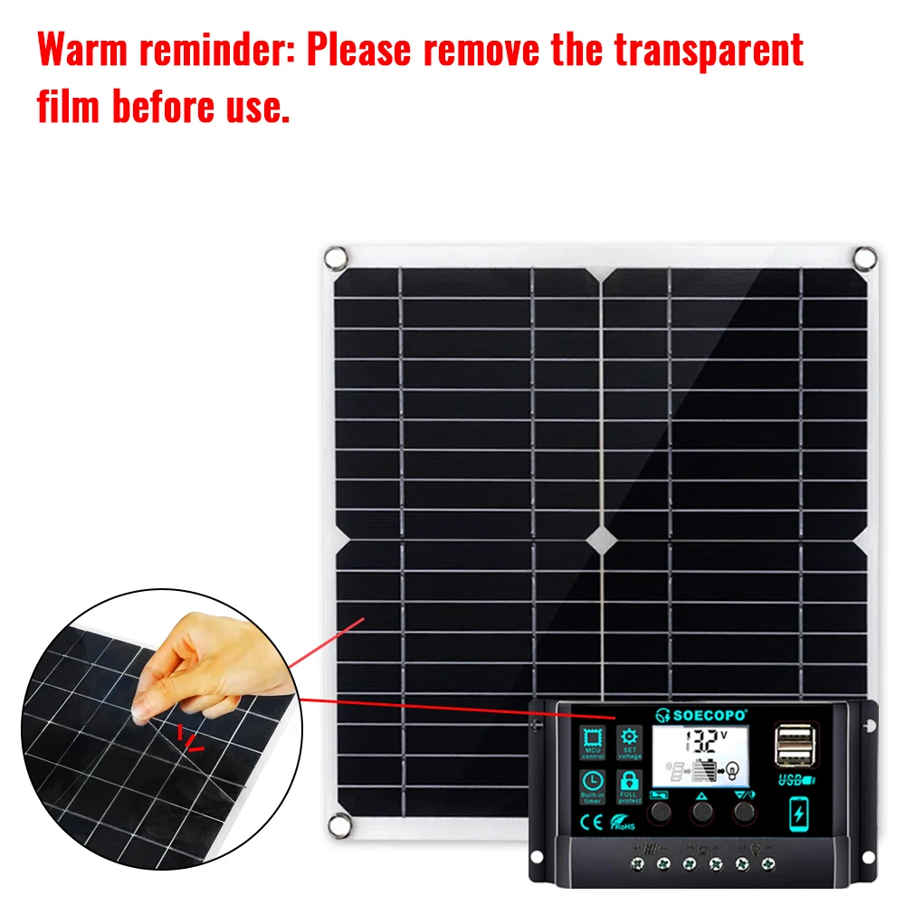 SOECOPO 600W met een GRATIS 100A-controller Draagbare zonnepaneelkit 2 * 300W zonnepanelen DC 18V USB 5V-uitgang komt campingtelefoon