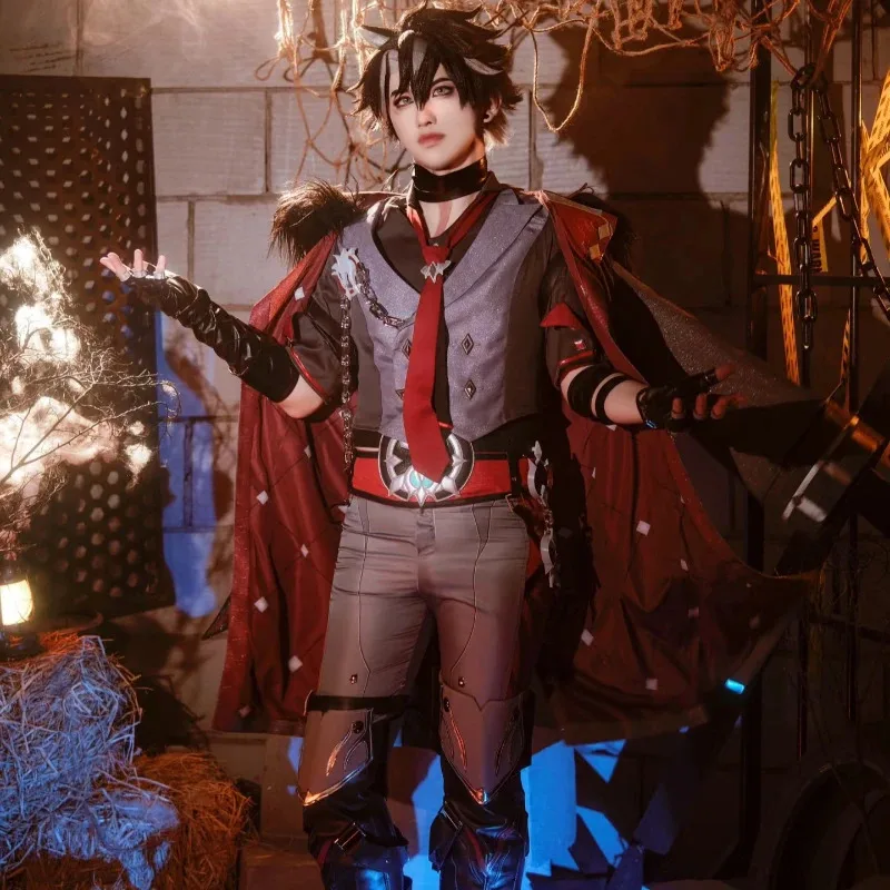 لعبة Genshin Impact Wriothesley أزياء تنكرية مجموعة كاملة من المعرض الهزلي أداء الكرنفال زي الرسوم المتحركة لحفلة الهالوين