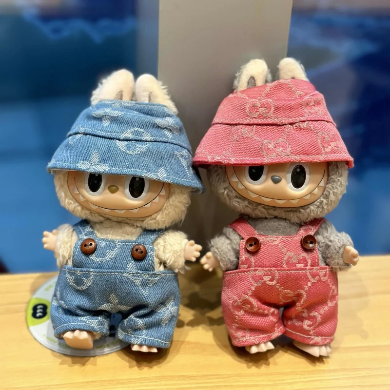 Only Selling Clothes Labubu Doll Clothes 15cm 17cm Labubu Sitting Party Cowboy Old Flower Strap Pants Fisherman Hat Set Gifts