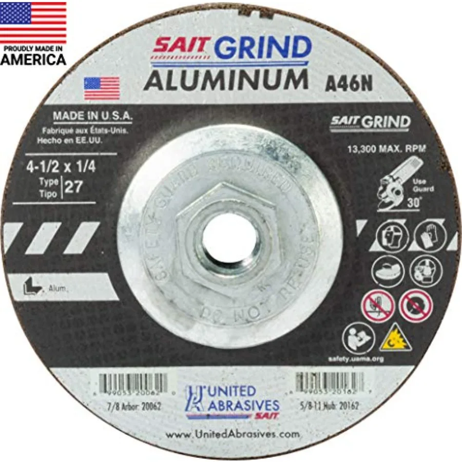 

Aluminum Grinding Wheel Type 27 4.5 x 1/4 x 5/8-11 Dark Gray 10-Pack for Metalworking Applications