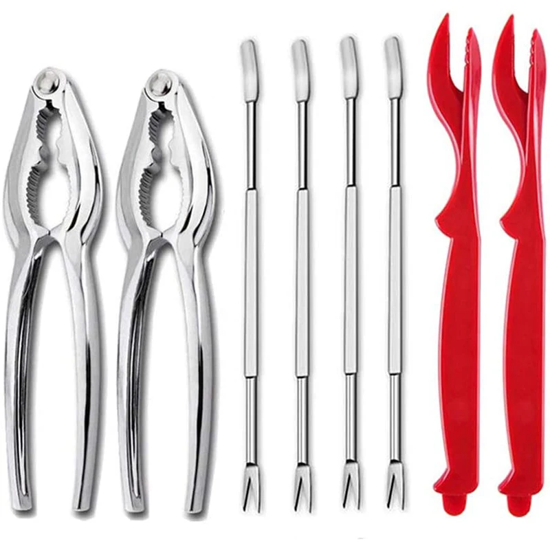 

AT14 Seafood Tools Set 2 Crab Clip 2 Plastic Pick 4 Stainless Steel Forks 8Pcs