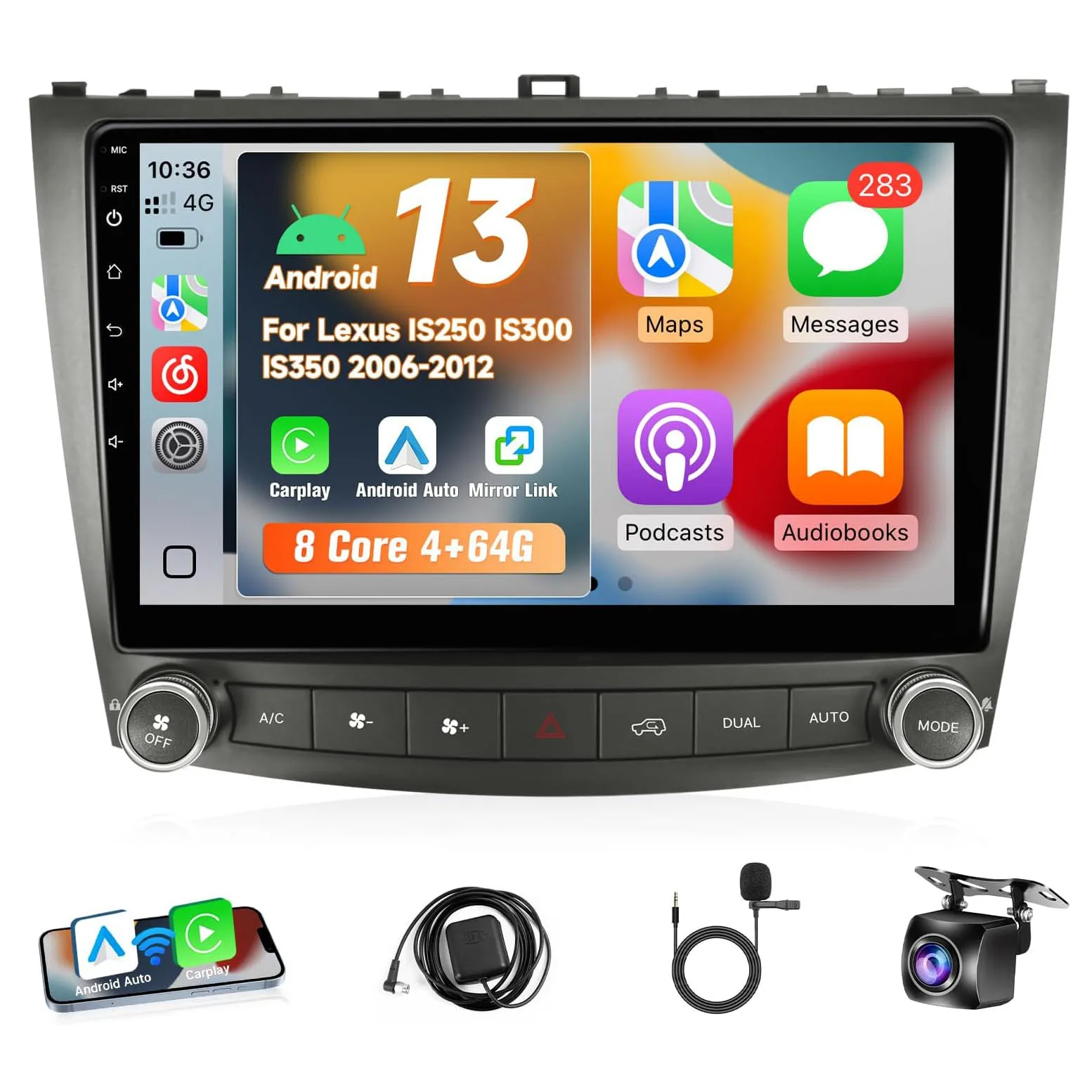 8 Core 4+64G Car Radio for Lexus IS250 IS300 IS350 2006 2007 2008 2009 2010 2012 Wireless Carplay Android Auto GPS Bluetooth FM