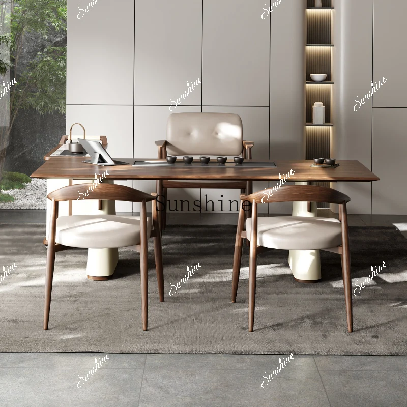 

Italian light luxury tea table large flat floor living room meeting guests high-end black walnut FT