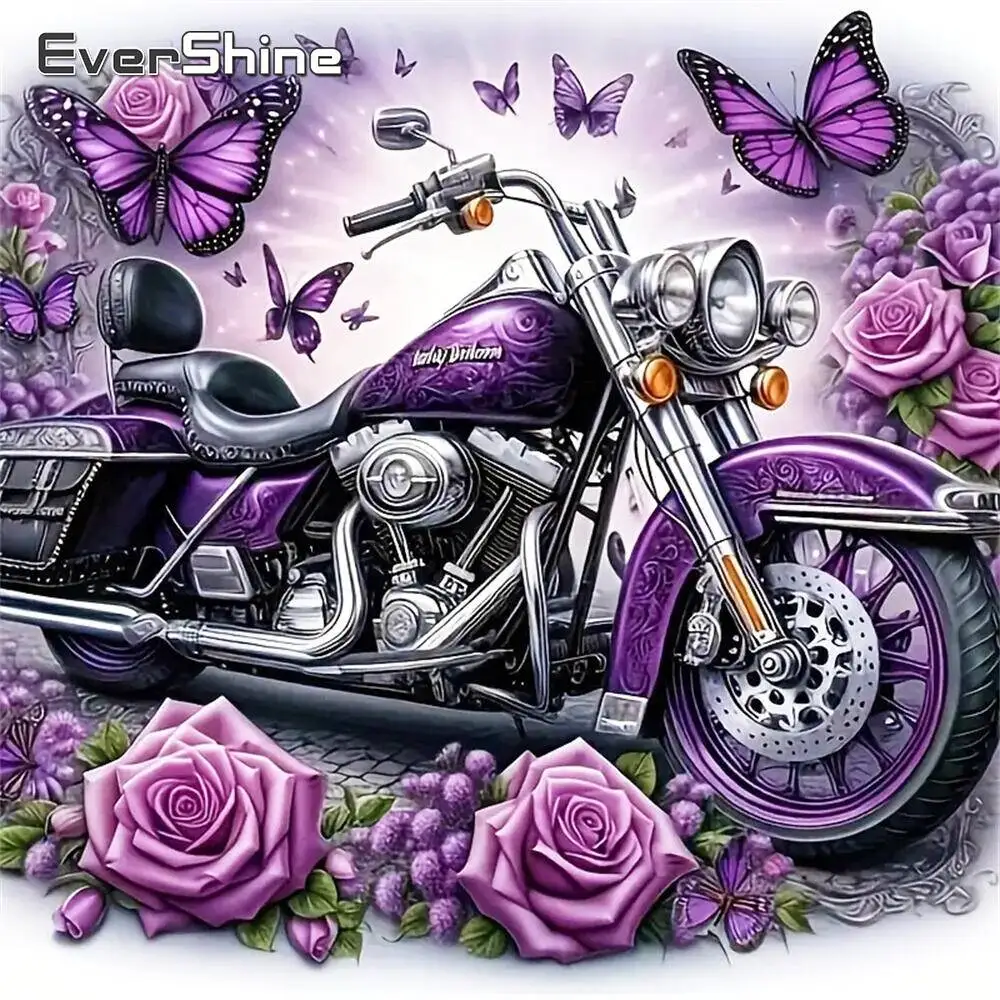 Evershine Diamond Painting Motorcycle Rhinestones Picture Full Square Diamond Mosaic Rose Embroidery Butterfly Decor For Home