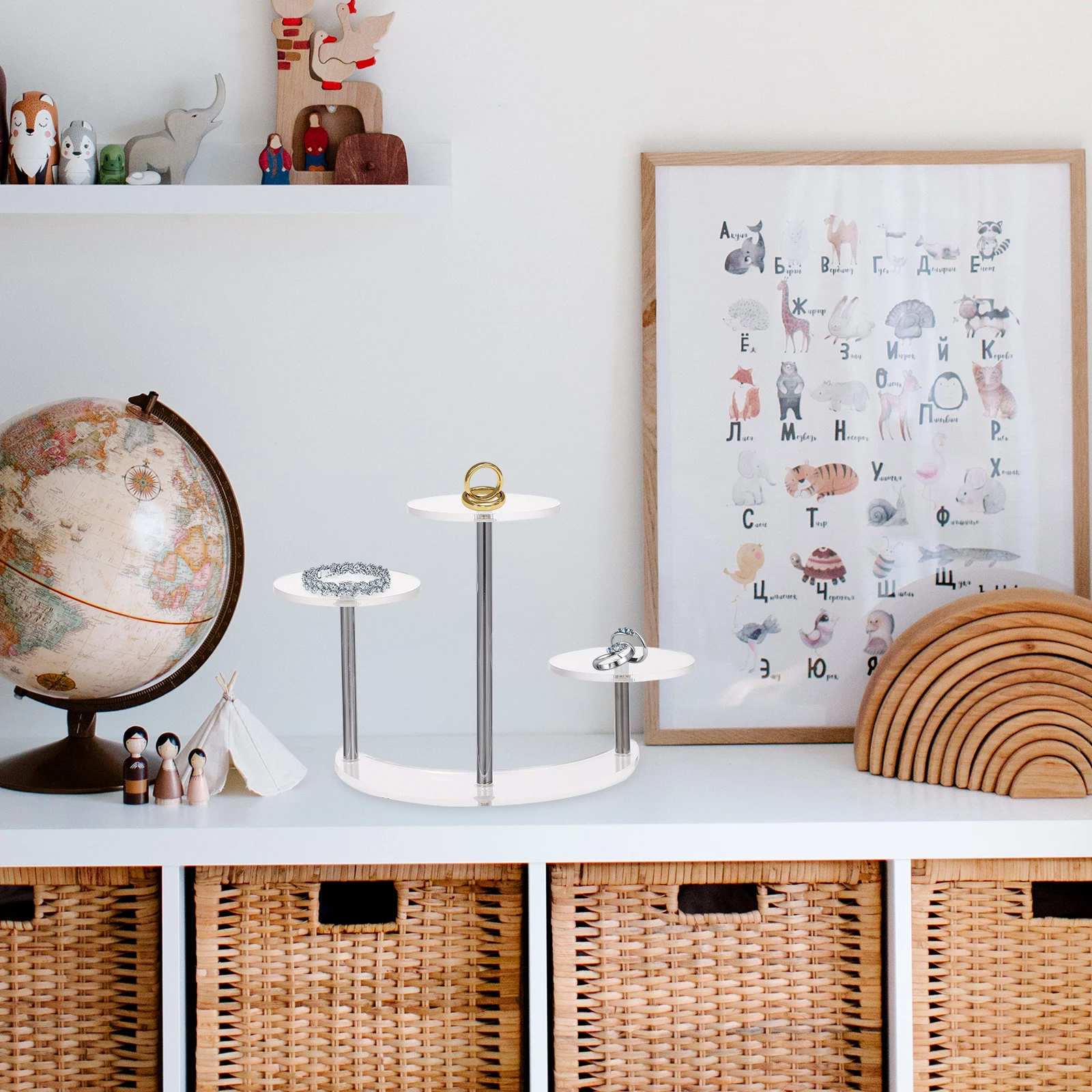 

Three Tier Acrylic Display Rack Transparent Holder Moon Shape St Bracelet Exhibiting Edge Polished Smooth Stability Statuettes