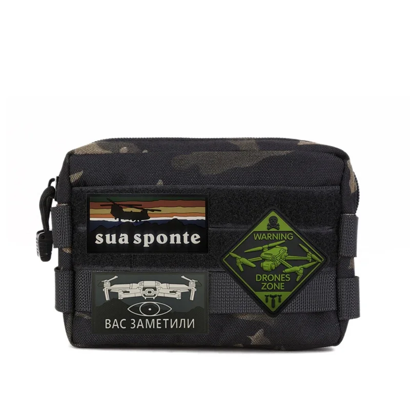 IR Reflective and Glow in The Dark Bag Accessory Badge WARNING DRONES ZONE 3D PVC Rubber Outdoor DIY Backpack Hook LoopPatch