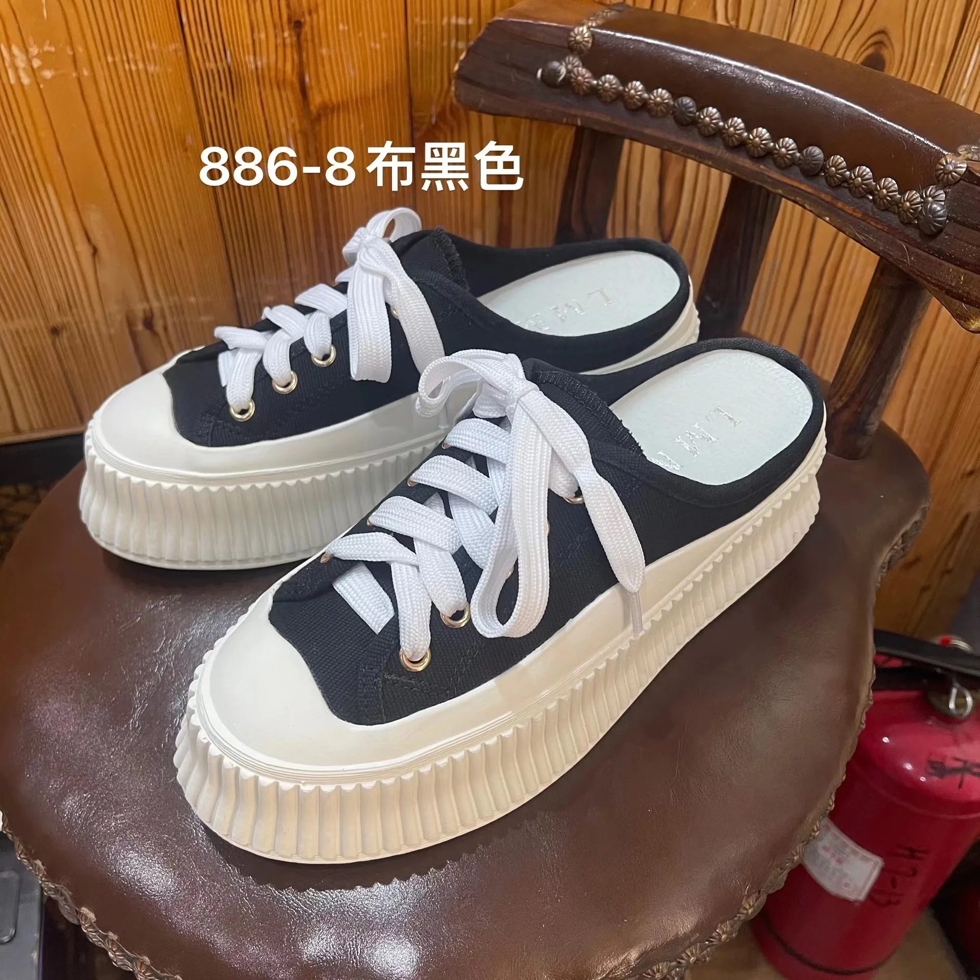 Canvas shoes women summer 2023 new half slippers casual platform lazy white shoes