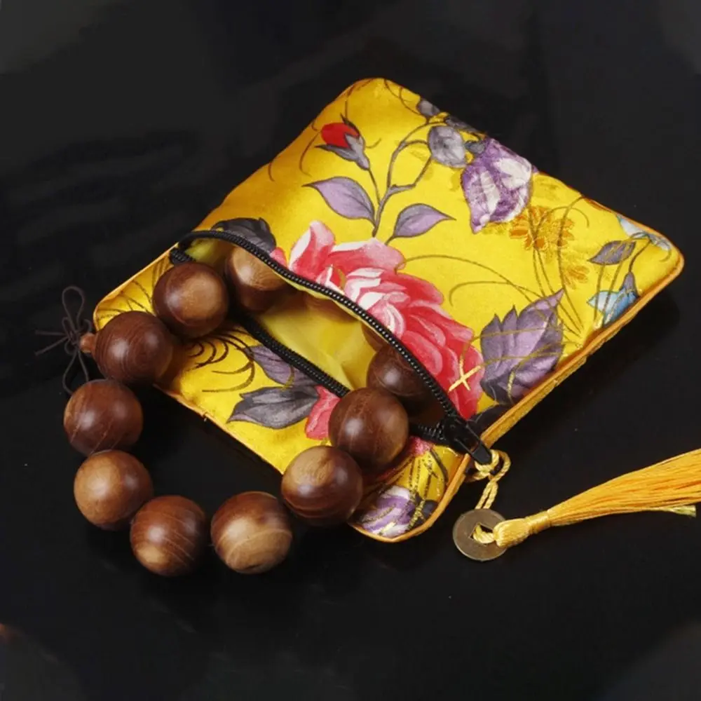Cloth Embroidery Coin Pouch Tassel Flower Jewelry Storage Bag Embroidered Jewelry Case Necklaces Case Cloth Wallet Girl