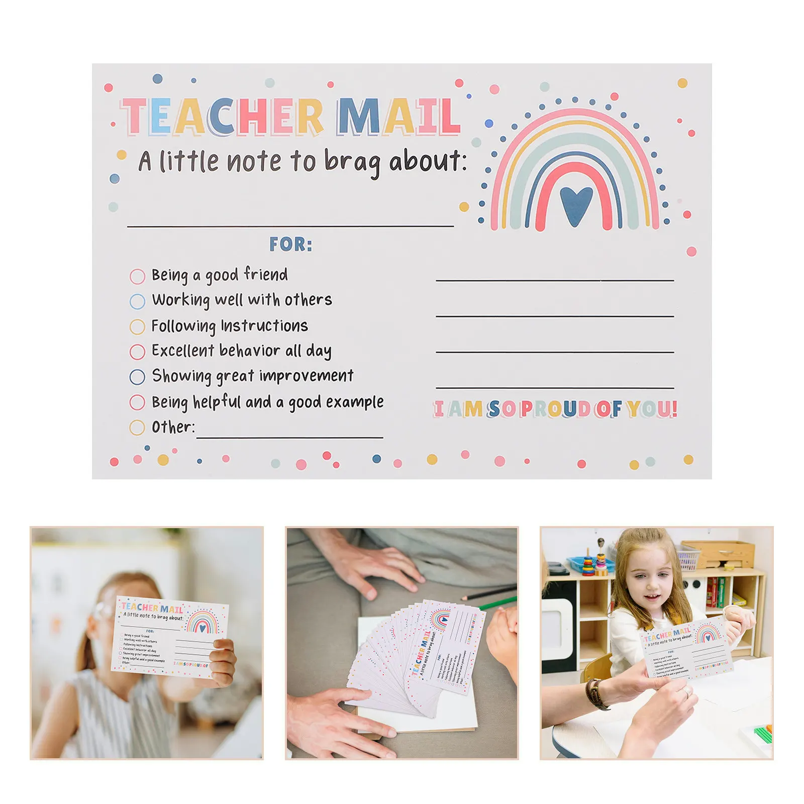 

50Pcs Inspirational Teacher Mail Cards Classroom Communication Tool Good Behavior Rewards Affirmation Cards for Preschool