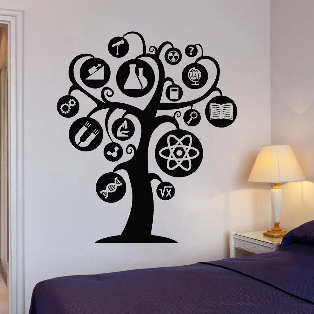 Knowledge Tree Vinyl Wall Decal Science School Chemistry Physics Stickers Mural Bedroom Home Decoration Classroom Decals D784