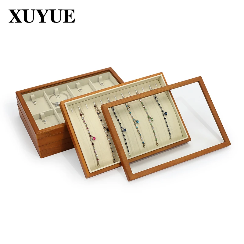 Jewelry Solid Wood Cover Storage Plate Medal Hand Chain Bracelet Necklace Ring Earrings Jewelry Display Tray