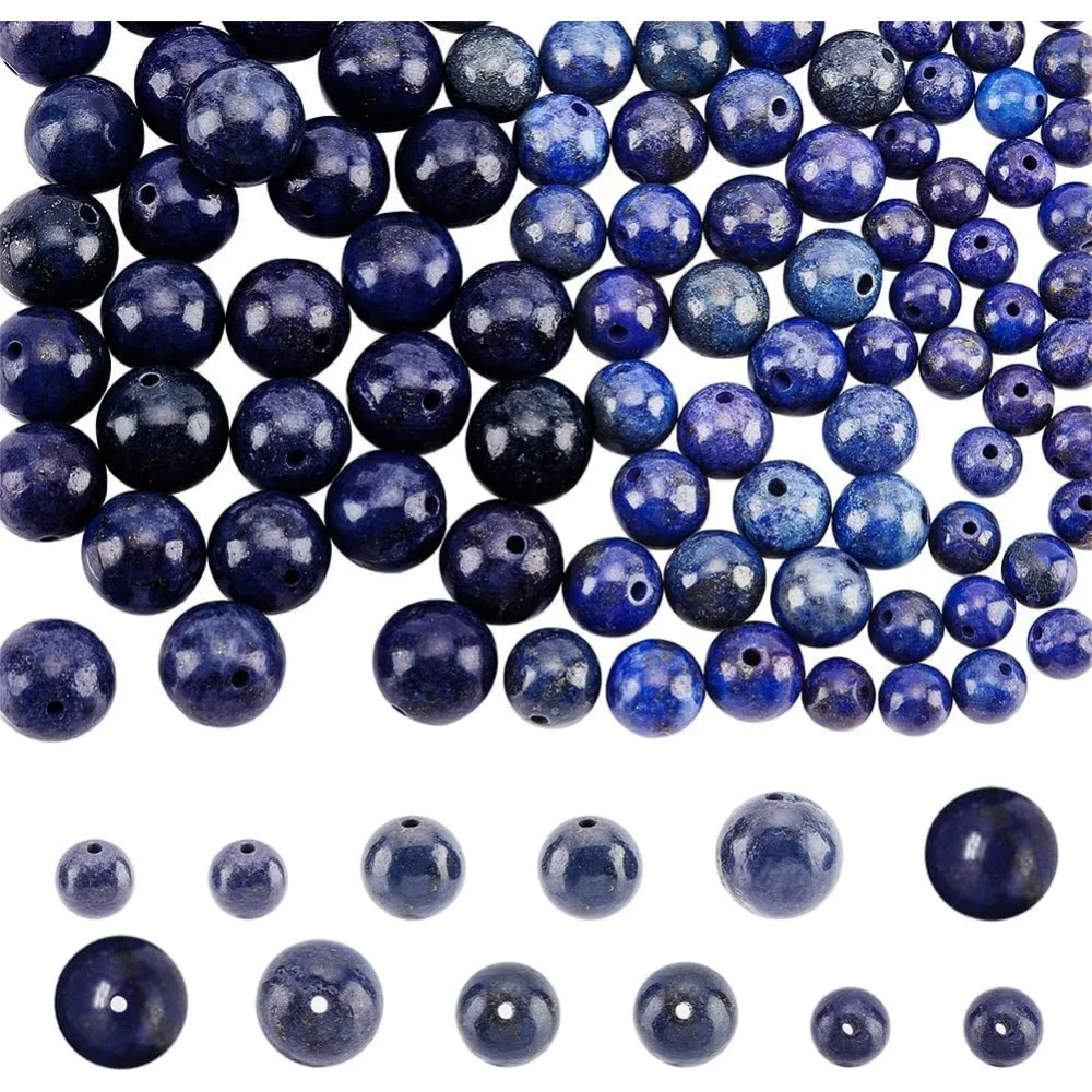 120 Pcs Natural Dyed Lapis Lazuli Beads, 6mm/8mm/10mm Natural Gemstone Beads Loose Natural Stone Spacer Beads for DIY Bracelet