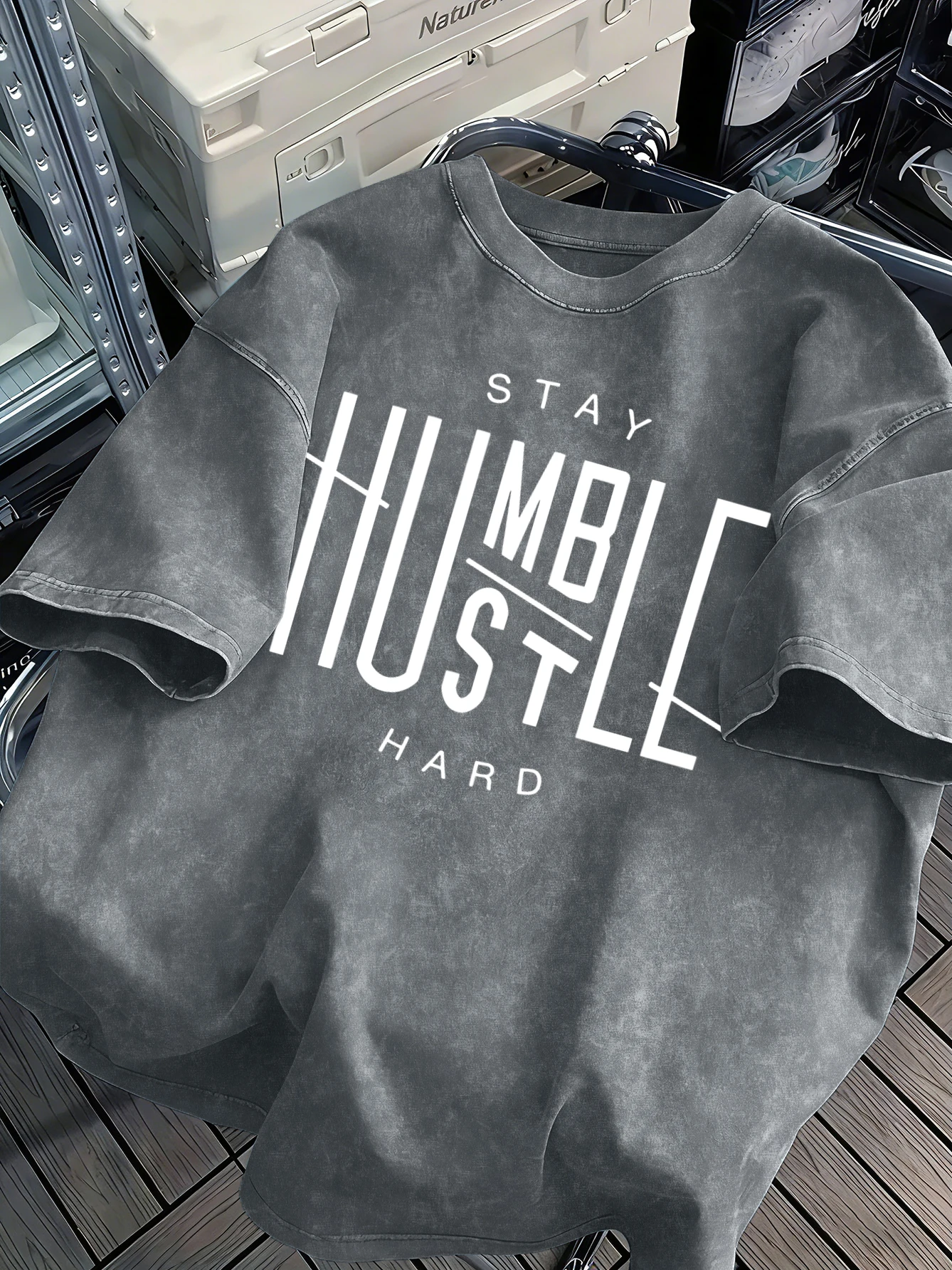 Stay Iiumble Hard Printed Snow Wash Herren-T-Shirt, Sommer-T-Shirt, atmungsaktiv, weich, locker, gewaschene Kleidung, Unisex-All-Match-Tops