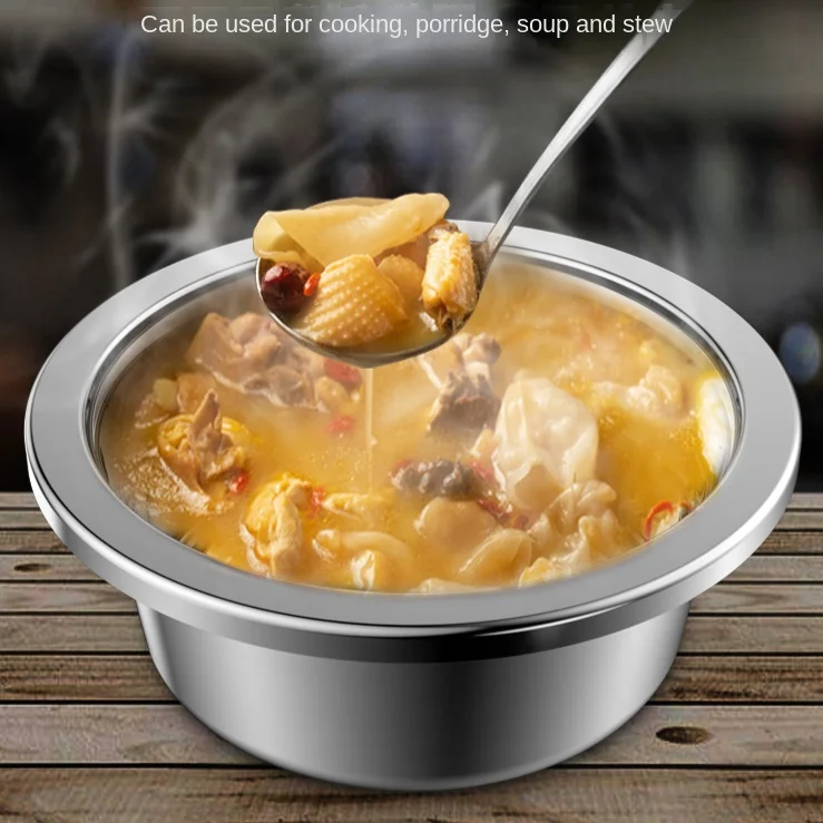 1.3L Mini Stainless Steel Pressure Cooker Pot Soup Rice Multifunctional Household Stew Pan Outdoor Camping Self Heating Pot