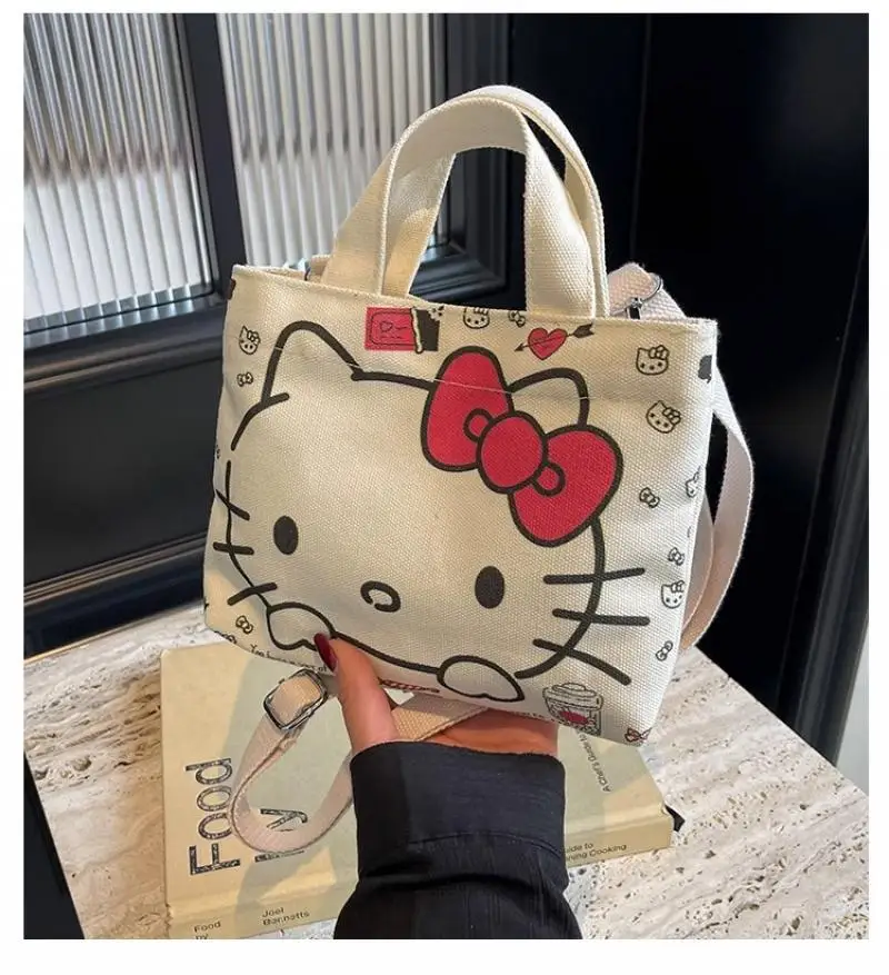 Kawaii sanrios anime olá kitty bolsa de ombro único bonito grande capacidade bolsa dos desenhos animados menina viagem ao ar livre saco lona presente