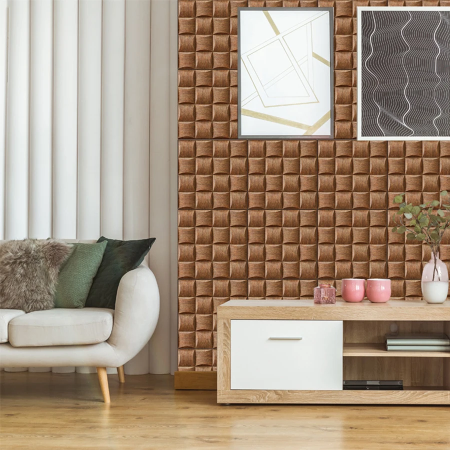 5/10PCS of Soft Pack Pattern Self-adhesive Wall Sticker, Brown Minimalist Style, PVC Material, Wall Decoration,Peel And Stick