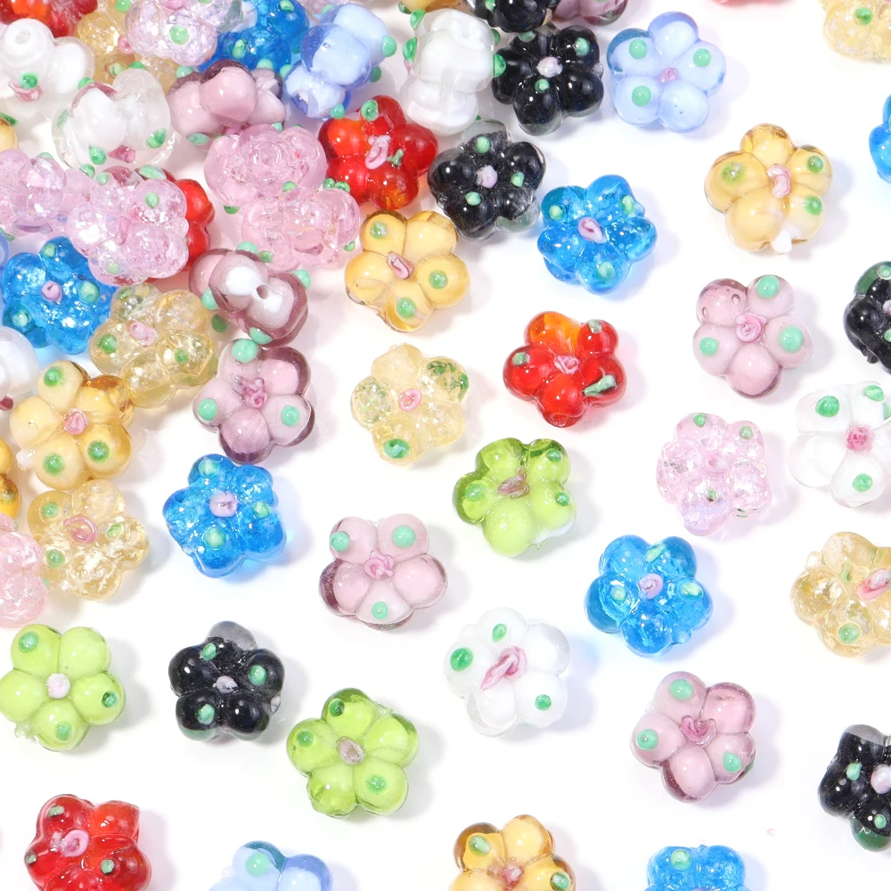 10 Stück 15 x 14 mm Blumen-Lampwork-Perlen, bunte Glasperlen für die Schmuckherstellung, DIY-Armbänder, Halsketten, Ohrringe, Zubehör