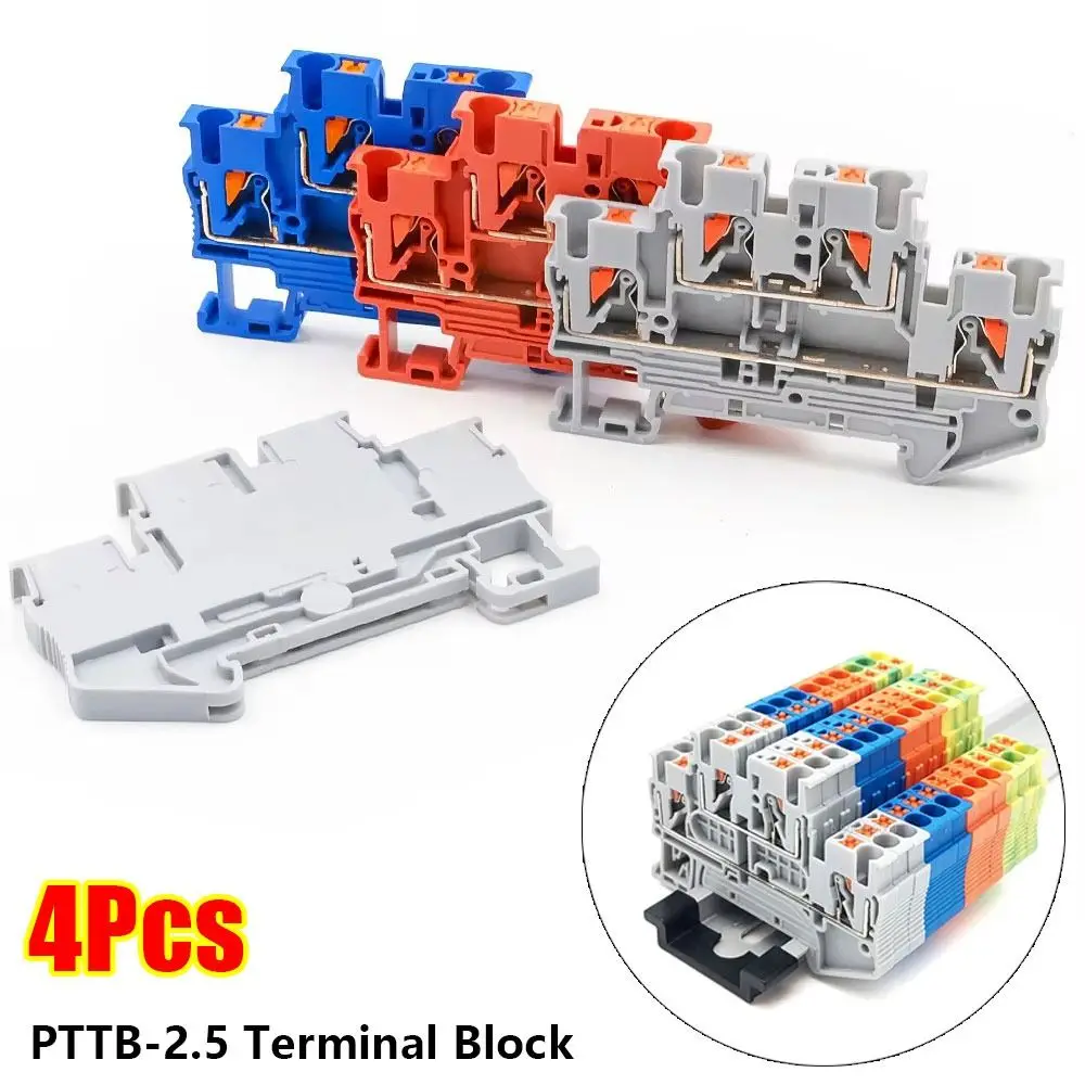 4Pcs PTTB-2.5 PTTB-2.5 Terminal Block 2.5mm2 Nylon PA66 DIN Rail Terminal Block Tool Free 2 In 2 Out Push In Wire Connector