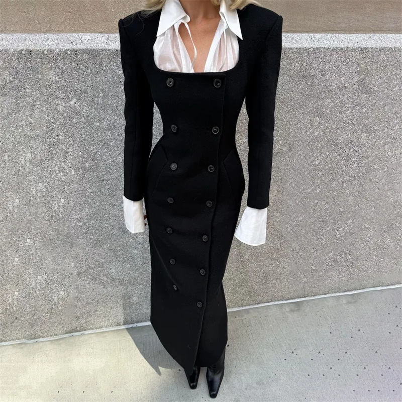 

Women's trench coat 2025 winter double breasted slim fit long women's windbreaker wool blend women's jacket outerwears y2k coat