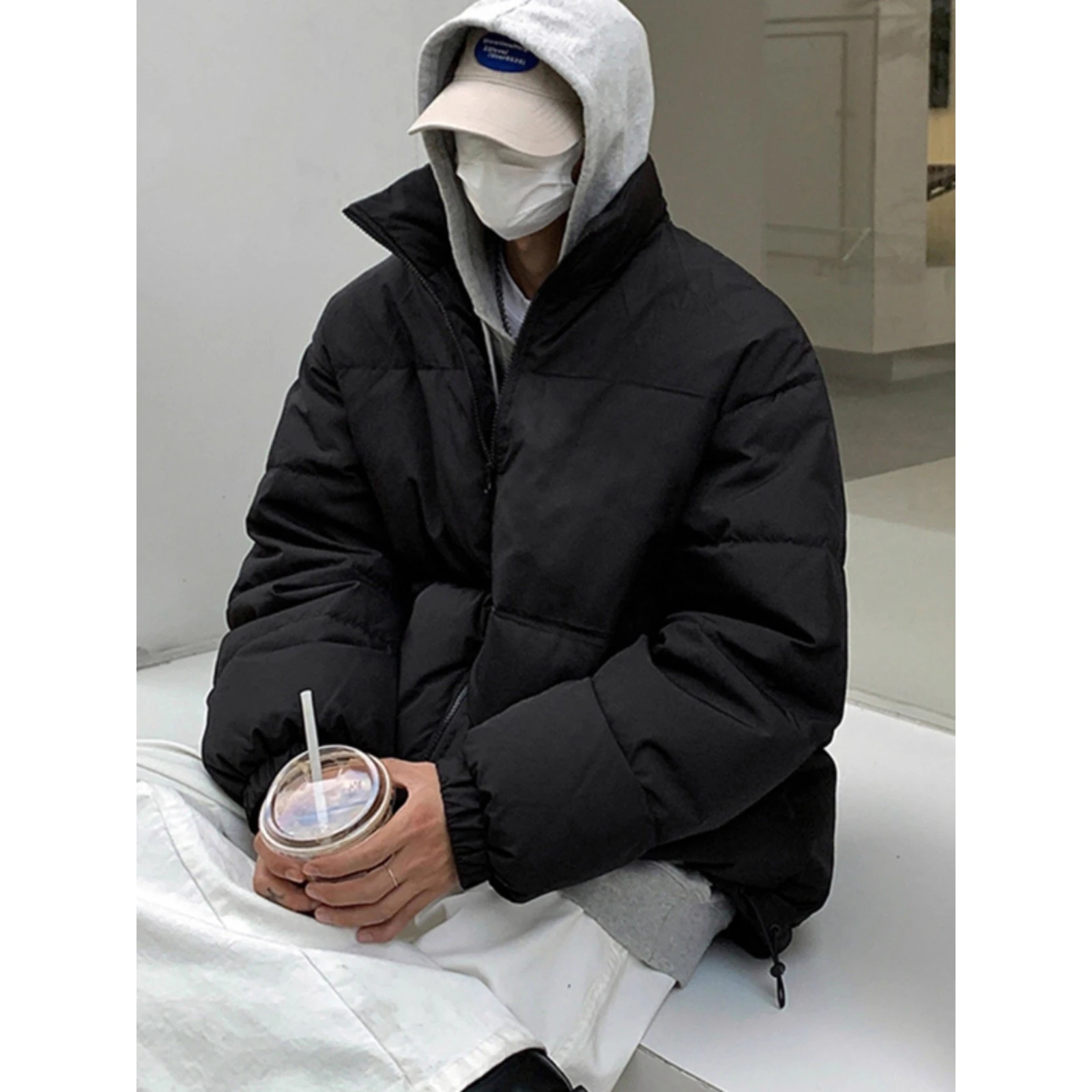 

Extra Large 300 Pou Bla Cotton Jaet Men's Autumn Winter Cleanfit Bread Sle Stand Collar American Couple's Coat