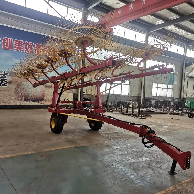 Customized Trailed Hydraulic Hay Rake Wheel Rake Agricultural Straw Grass Collecting Machine For Alfalfa Corn Stalk