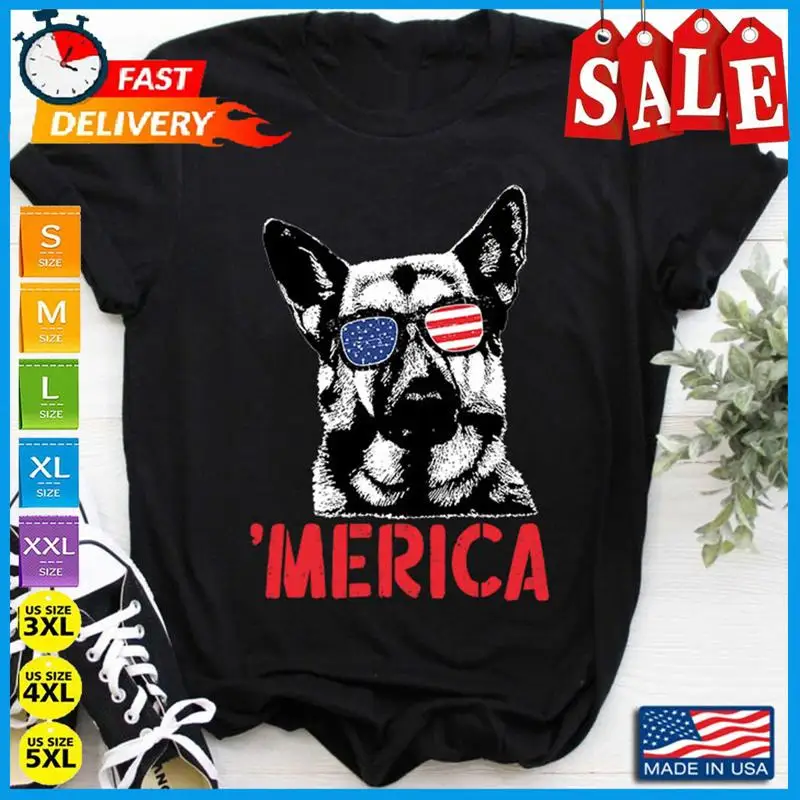 

� Футболка Merica с очками немецкой овчарки с американским флагом на 4 июля