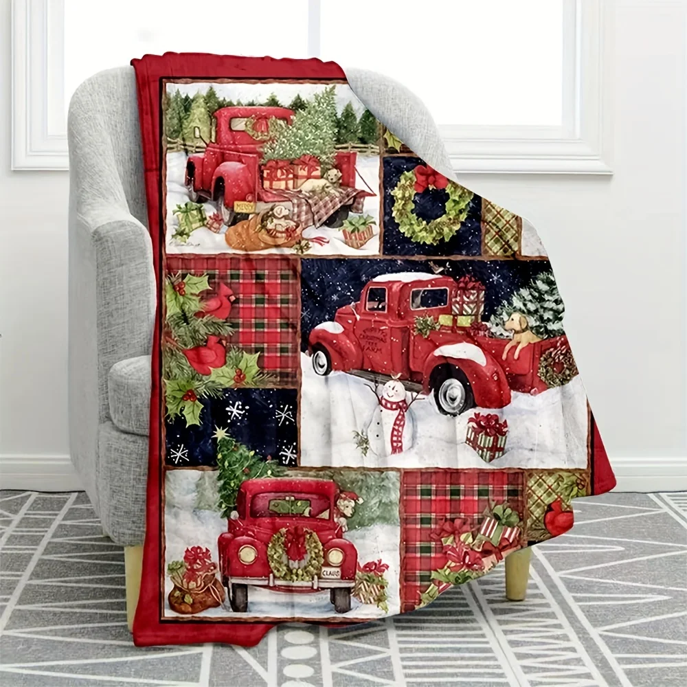 

1pc Christmas Element Print Blanket Soft Cozy Throw Blanket Nap Blanket For Travel Sofa Bed Office Home Decor Christmas Holiday