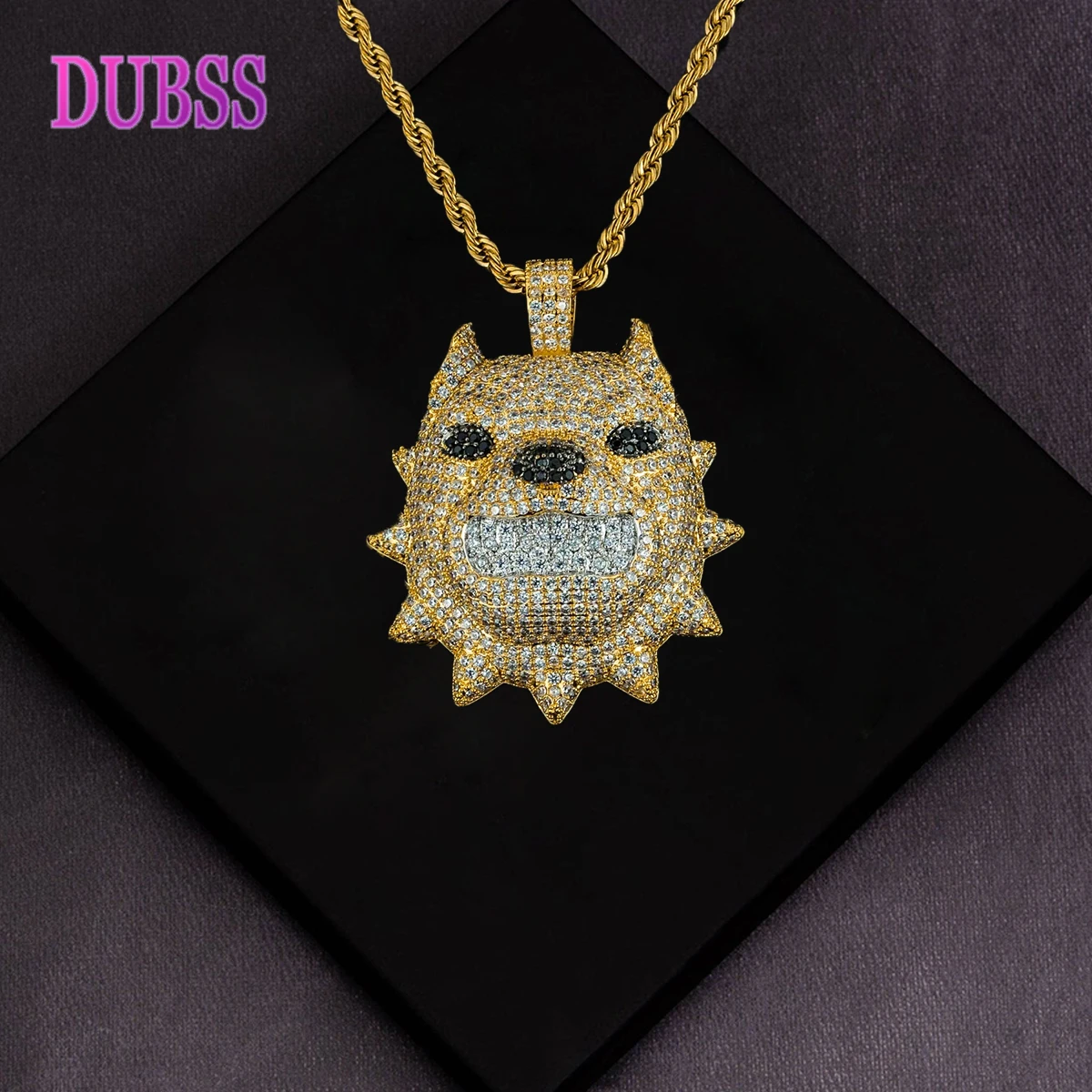 

Dubss Animal Dog Head Necklace & Pendant Gold Color Bling Cubic Zircon Men's Hip Hop Rock Street Jewelry