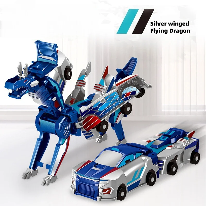 

Burst Speed Golden Wing Flying Dragon Two Car Collision Deformation Silver Wing Action Figures Flips Robot Car Children Toy Gift