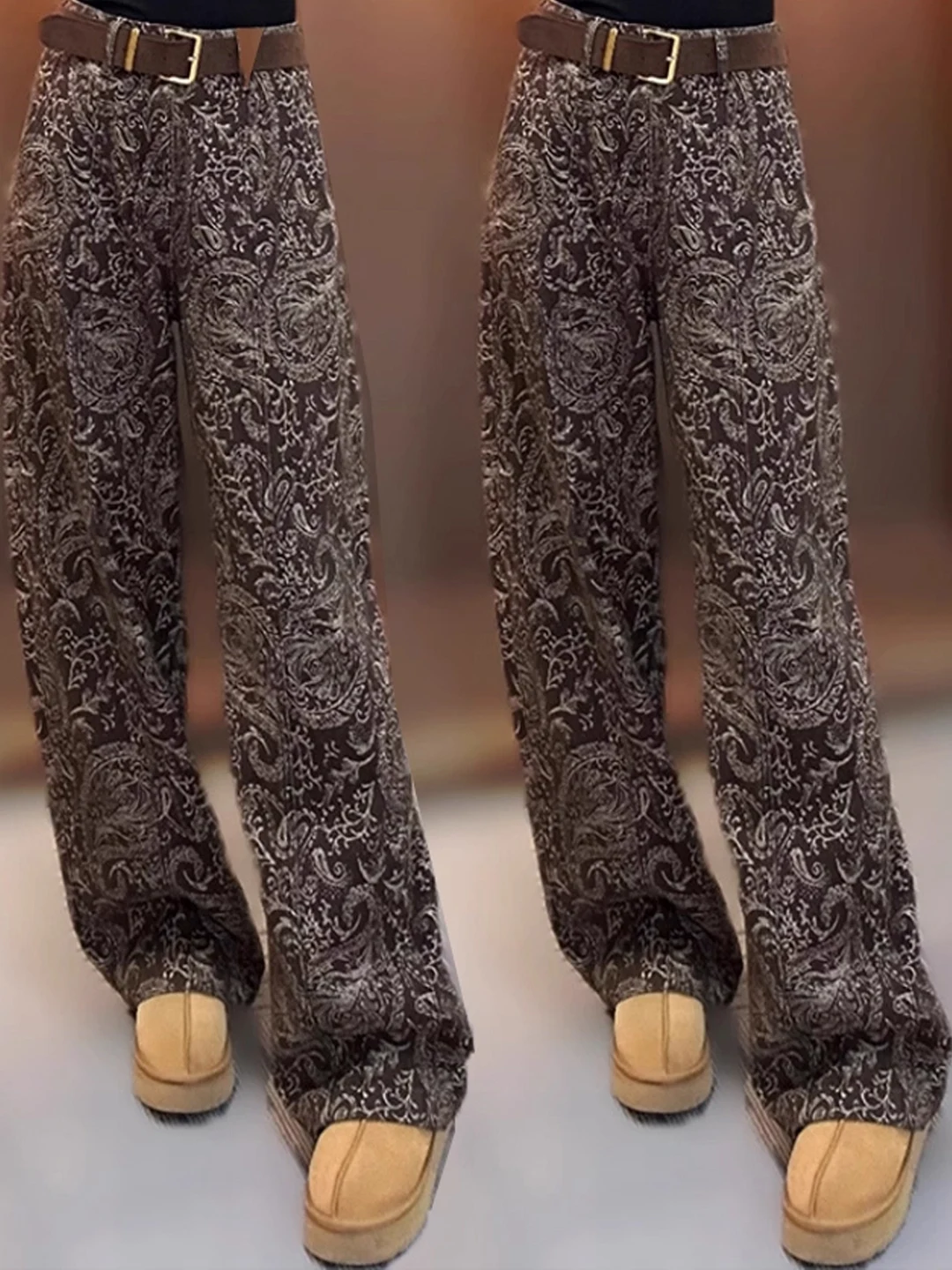 

Casual High Waist Wide Leg Jeans Women's Print Design Slimming Straight Banana Pants Trendy Long Trousers Autumn Wear