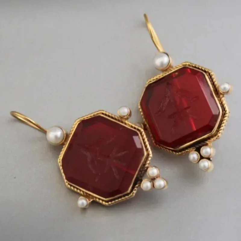 Elegant Vintage Geometric Pearl Pendant Drop Earrings Women Exquisite Hanging Piercing Earring Wed Bridal Jewelry Gift image 5