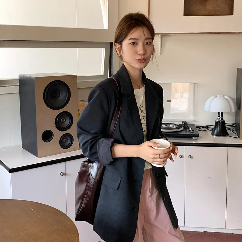 Fone leisure suit coat women's high sense in autumn 2023 new Korean temperament long small suit 80090