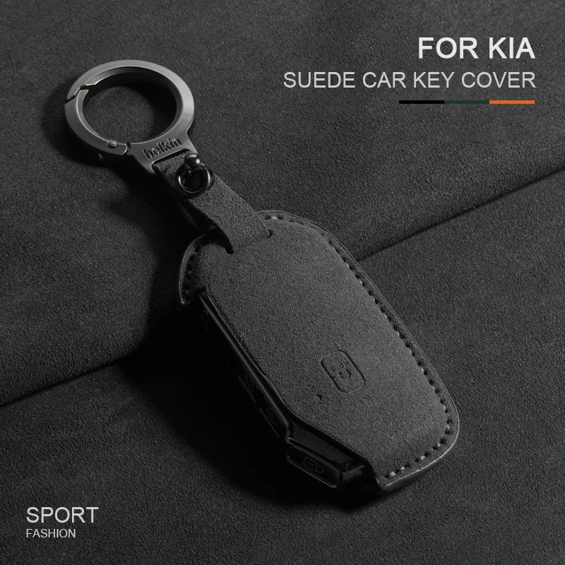 

For Kia K3 KX3 KX7 K5 Telluride Telluride SX Sportage R GT Line Seltos Sorento Soul Suede Car Key Case Cover Holder Fob Keychain