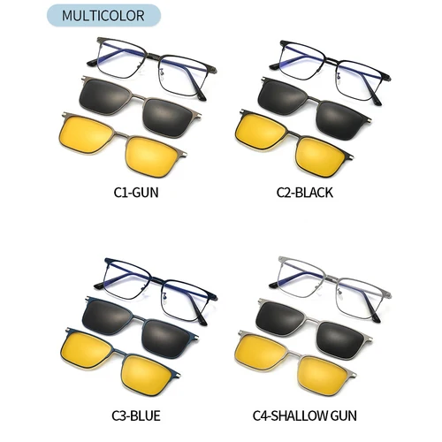 Imagen 2 del producto VCKA-gafas de sol cuadradas magnéticas de titanio para hombre, lentes con Clip, graduadas, polarizadas, magnéticas, con visión nocturna, miopía óptica