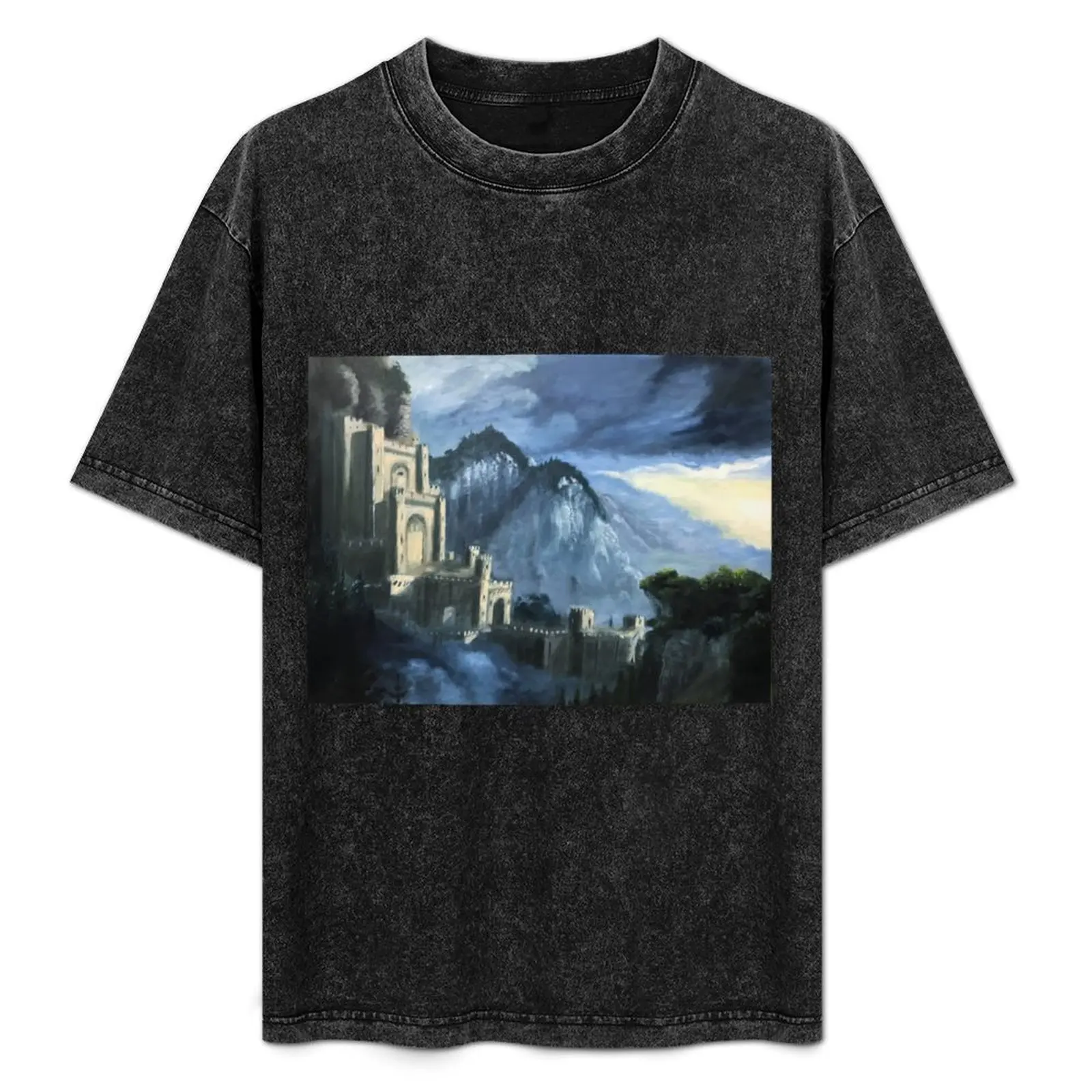 Camiseta Kaer Morhen com estampa de pintura a óleo, básica, de manga curta, para trabalhador